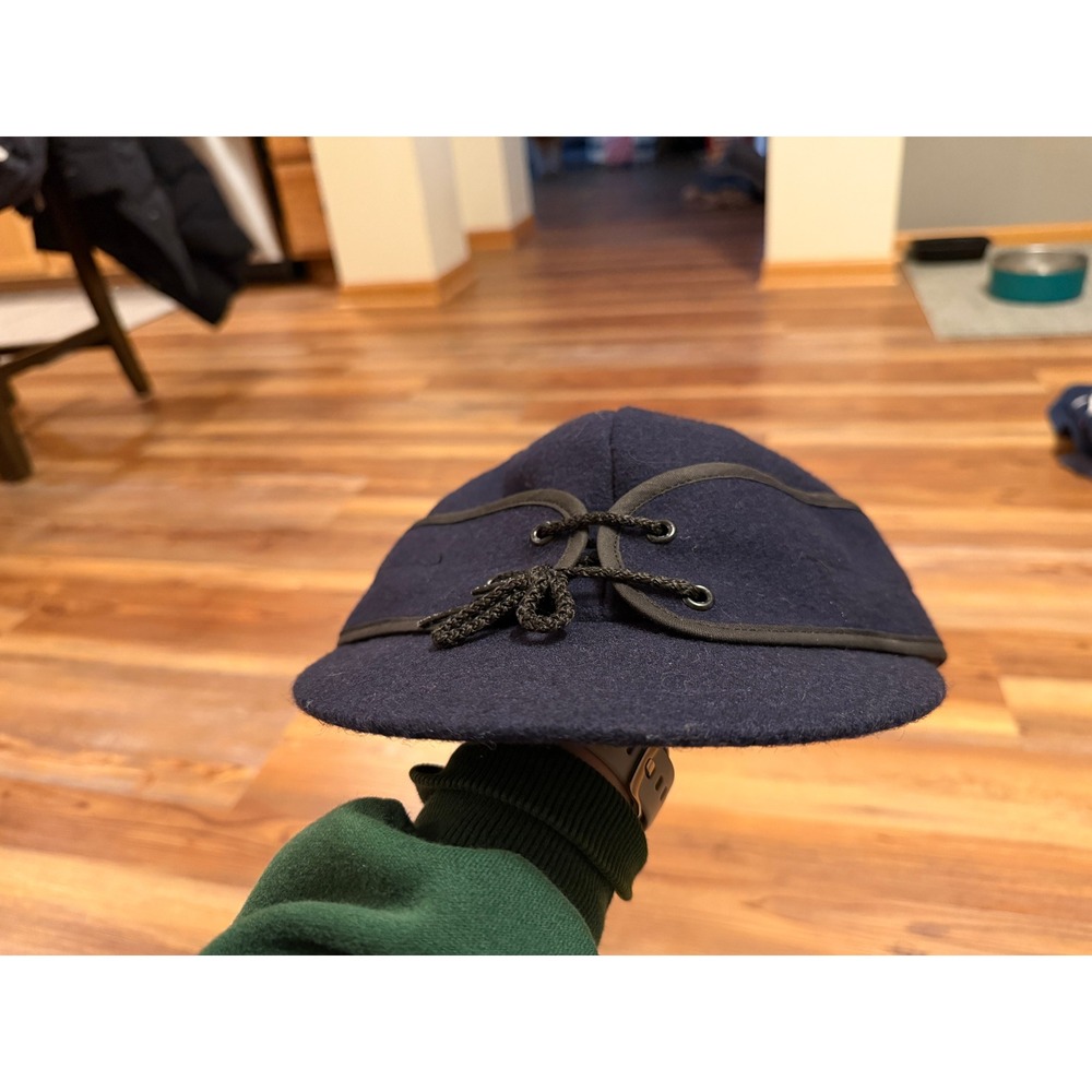 American Outdoorsman Navy Wool Blend Storm Cap Ear Flap‎ Hat USA Made 7 3/8